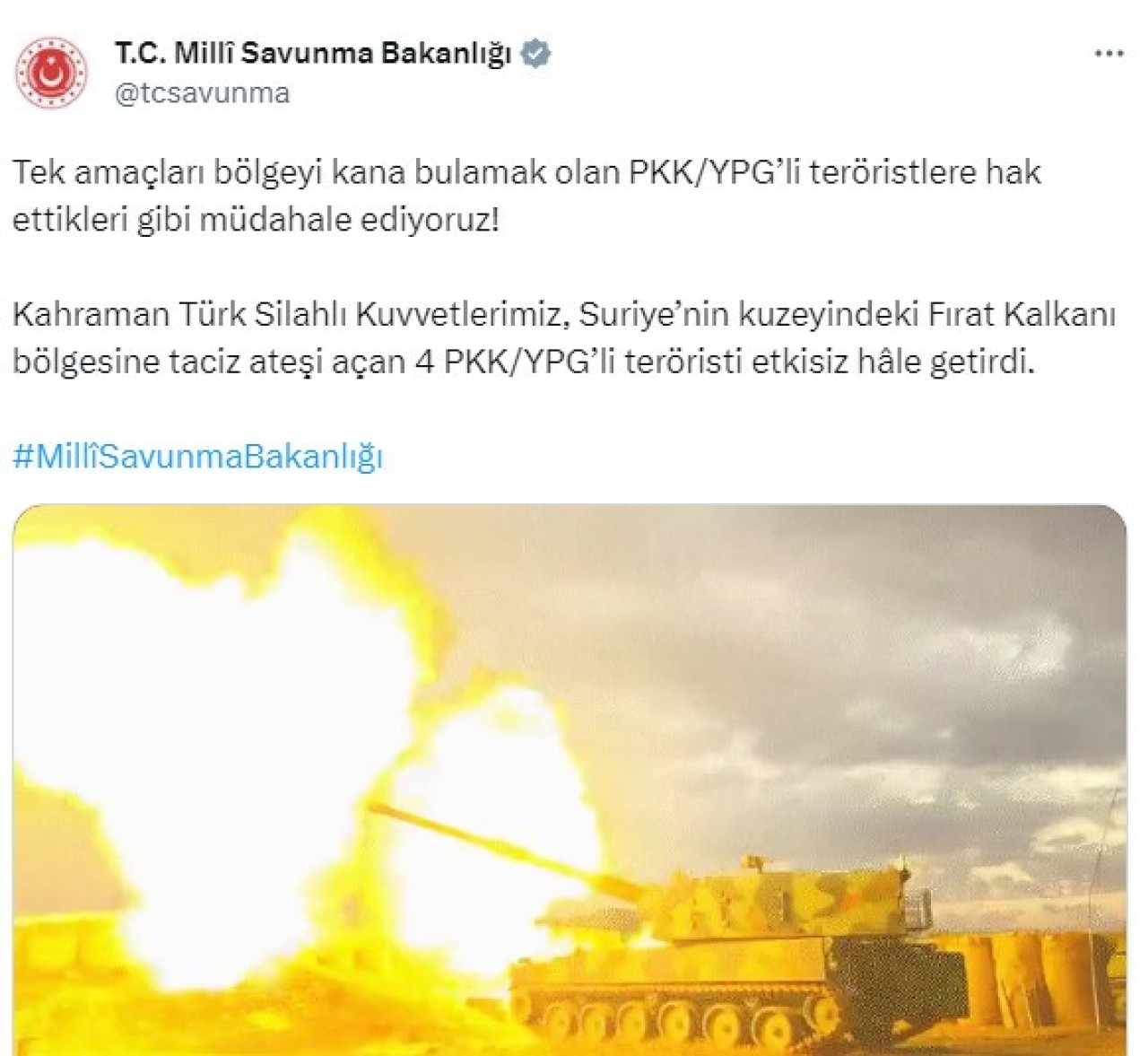 MSB: “4 PKK/YPG’li terörist etkisiz hale getirildi”