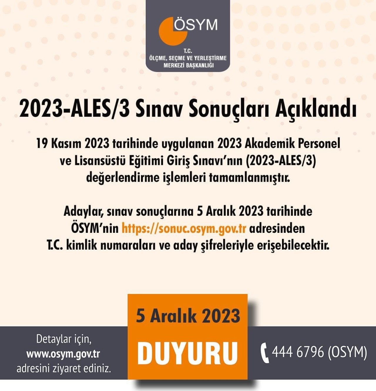 ALES SONUÇLARI AÇIKLANDI