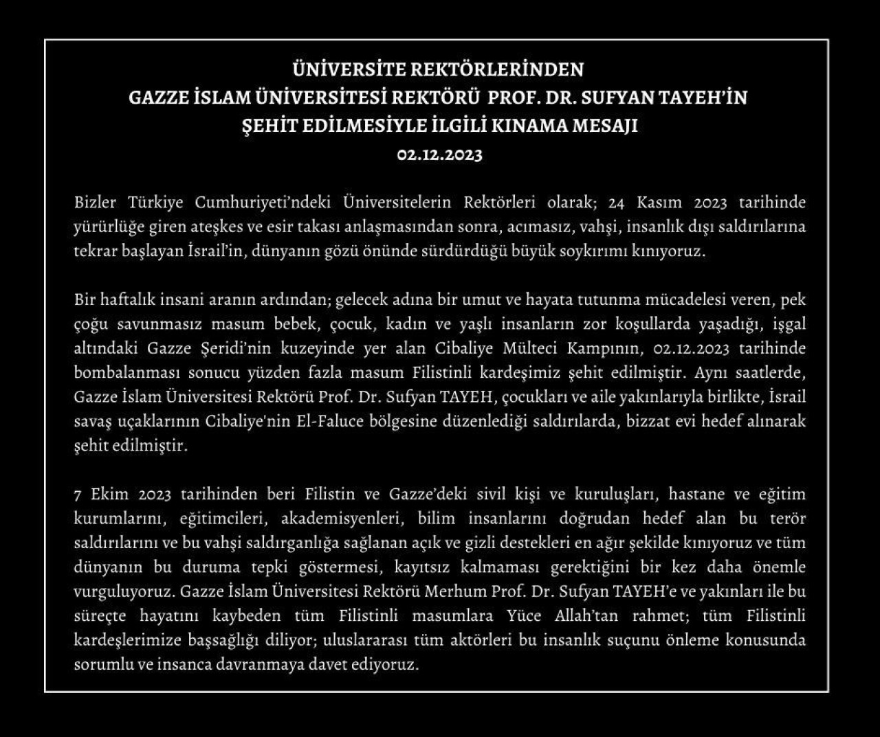 Rektörlerden Kınama