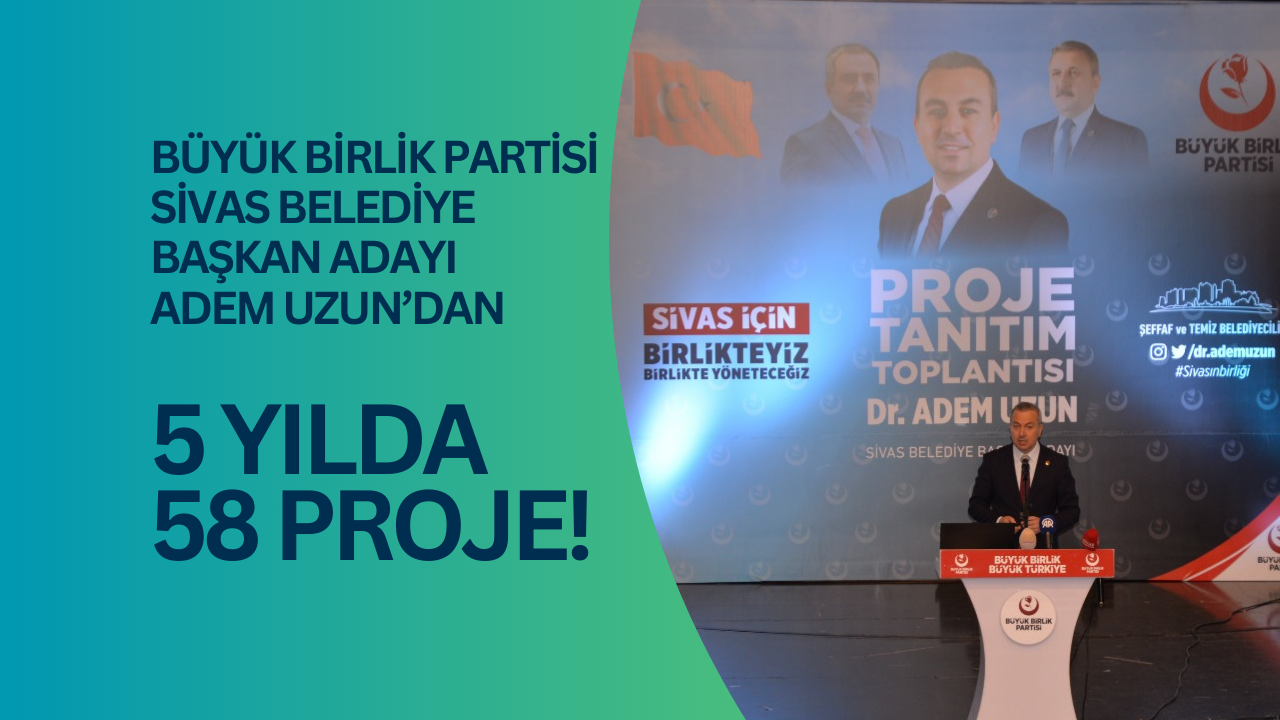 Büyük Birlik Partisi Sivas Belediye Başkan Adayı Adem Uzun’dan 5 Yılda 58 Proje!