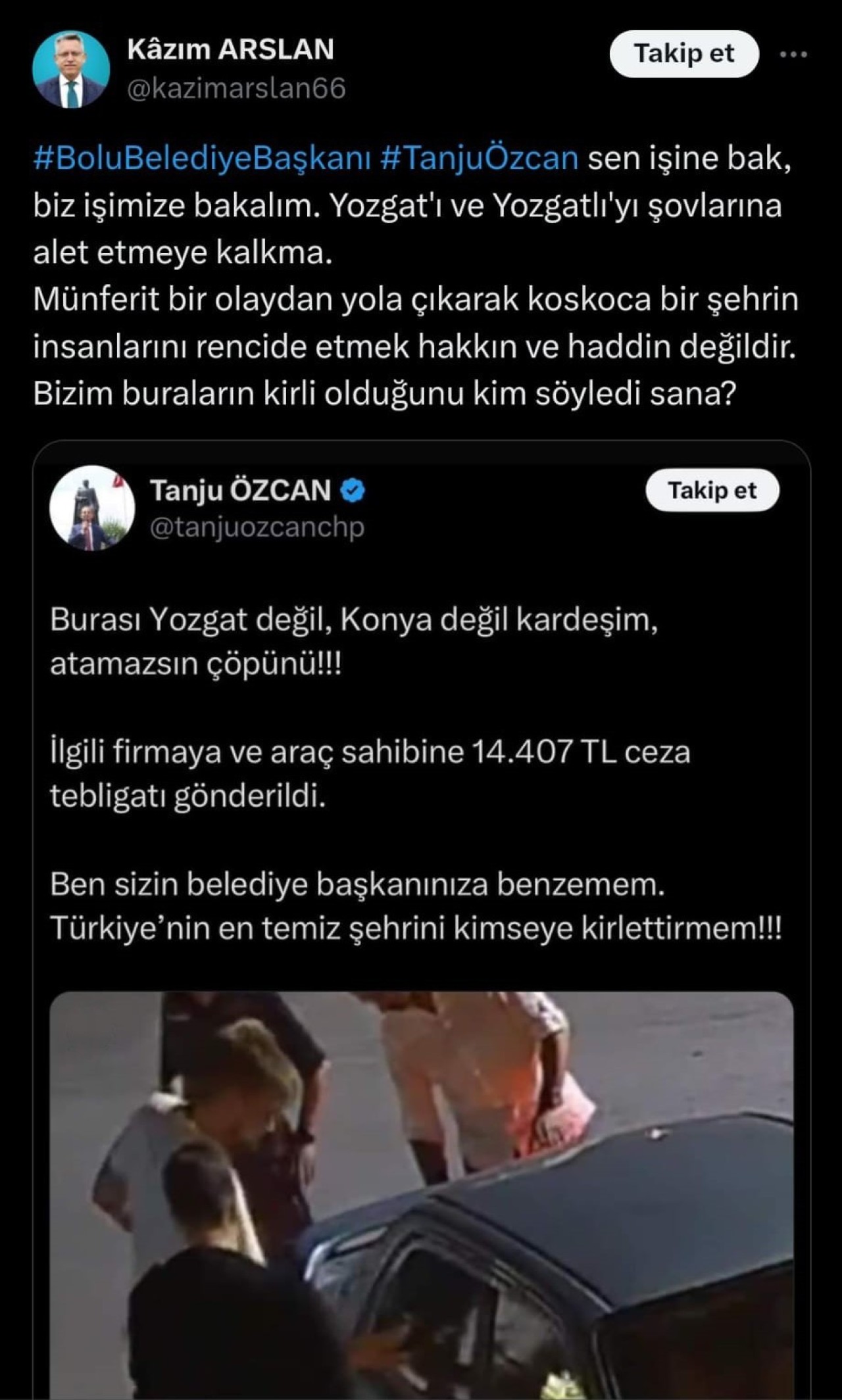 CHP’li Bolu Belediye Başkanı Tanju Özcan’a Yozgat’tan Tepki