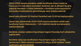 Kayserispor Kombine Fiyatlarını Açıkladı