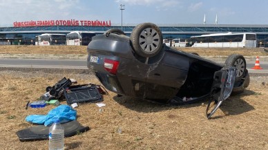 Kontrolden çıkan araç ters döndü,  kadın sürücü yaralandı