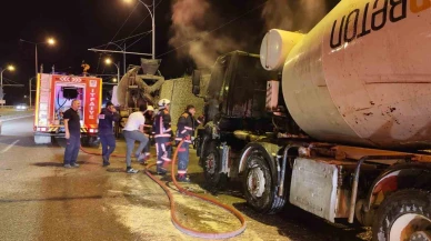 Beton mikseri seyir halindeyken alev aldı