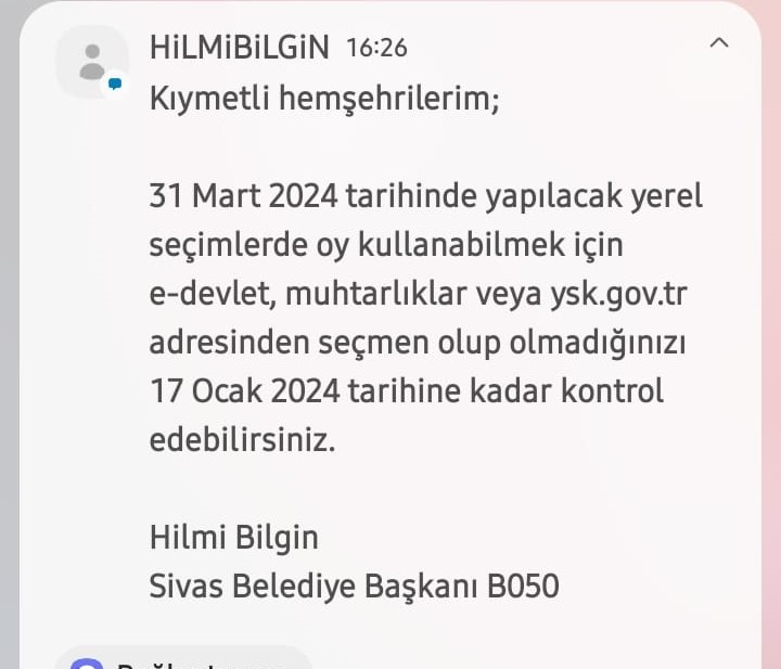 hilmi bilgin mesaj
